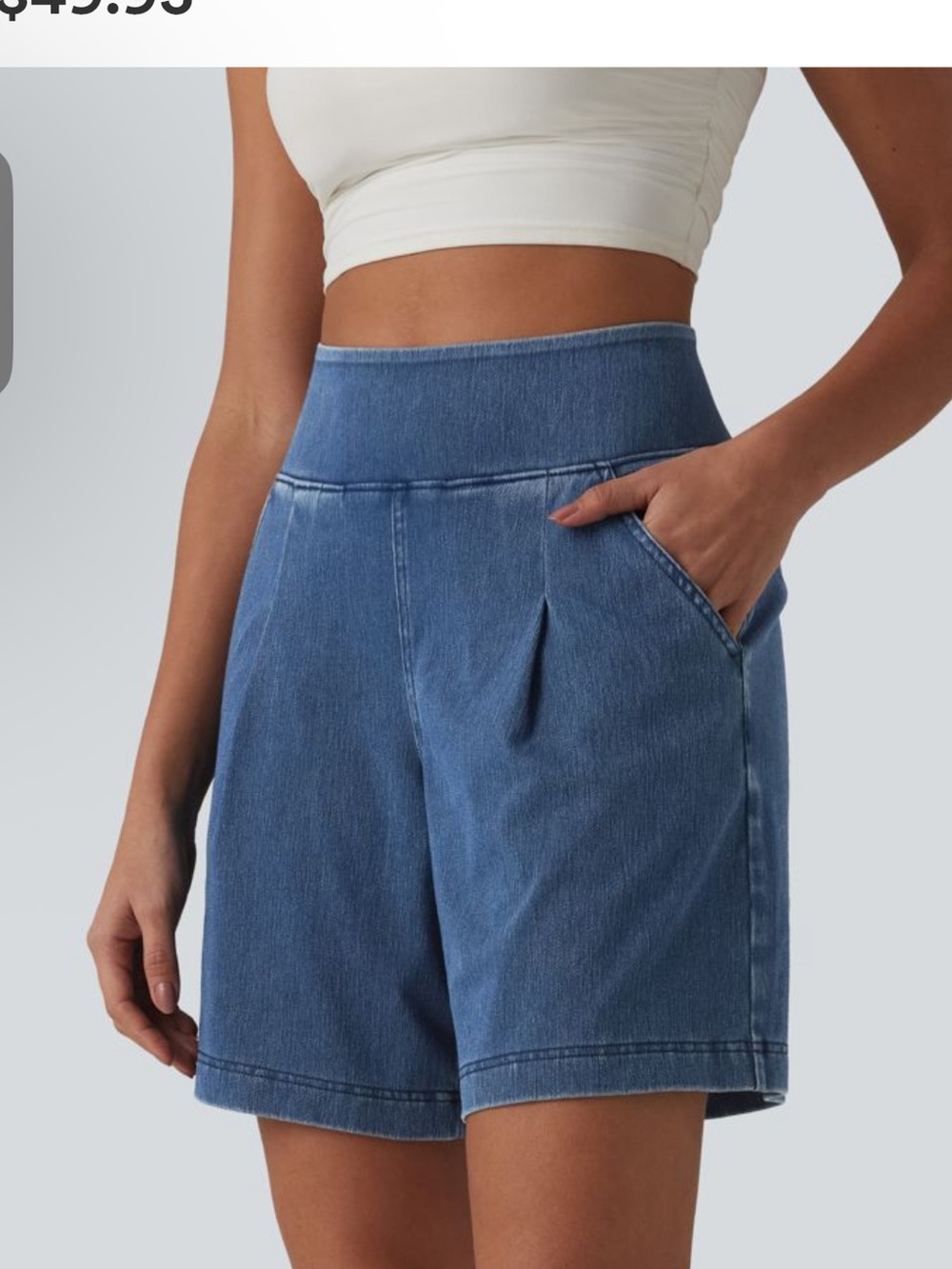Halara Flex™ High Waisted Denim Casual Baggy Bermuda Shorts 7'' with Pockets